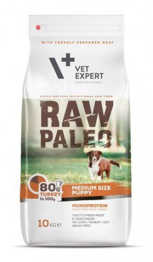 RAW PALEO PUPPY Turkey Kucēnu sausā barība ar tītaru MEDIUM 10KG Cena norādīta par 1 gb. un ir spēkā pasūtot 2 gb.